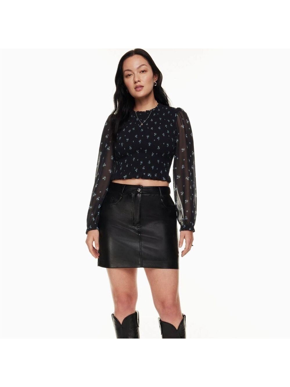Aritzia Wilfred Tempest Blouse Long Sleeve in Black Forget Me Not, SZ XS